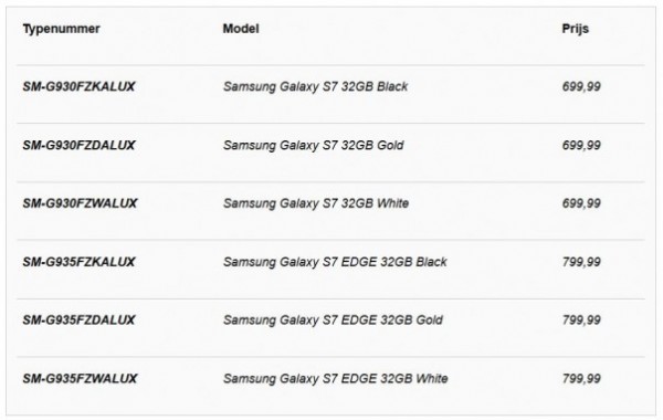 Edge降价?三星S7/S7 Edge售价规格曝光 