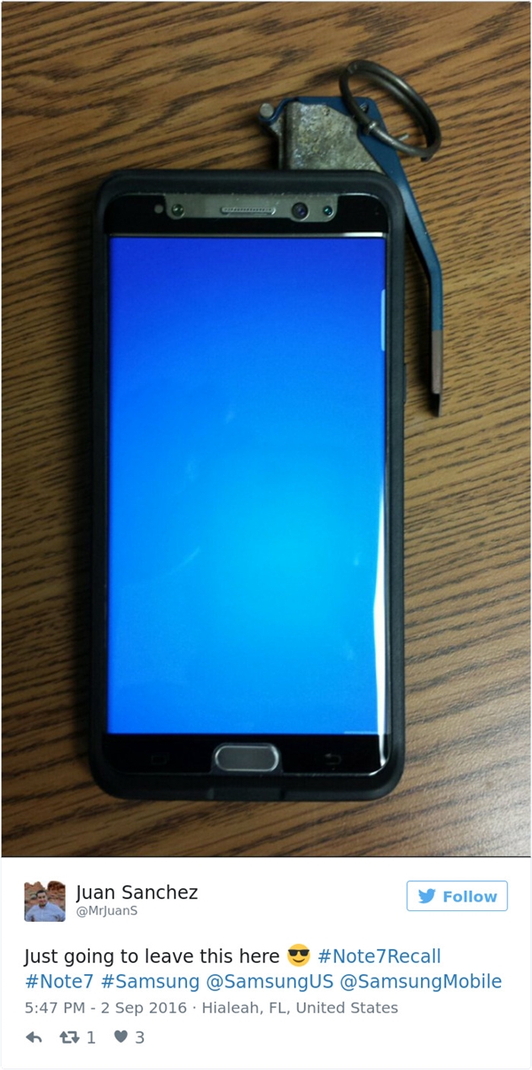 Note 7电池爆炸后 全球网友都不淡定了……